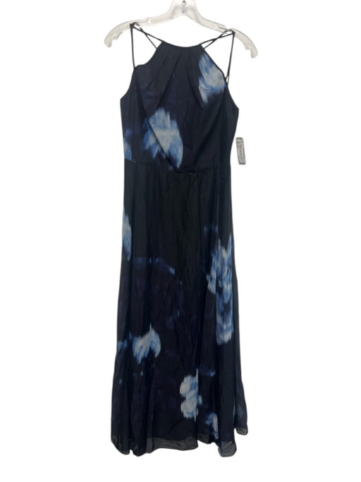 Lela Rose Size 10 Black, Blue, White Cotton & Silk Spaghetti Strap Pleated Dress Black, Blue, White / 10