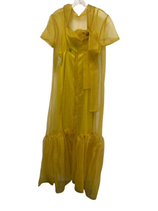 Staud Size Medium Chartreuse Yellow Short Sleeve Sheer Tie Neck Mid Dress Chartreuse Yellow / Medium