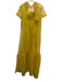 Staud Size Medium Chartreuse Yellow Short Sleeve Sheer Tie Neck Mid Dress Chartreuse Yellow / Medium