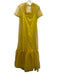 Staud Size Medium Chartreuse Yellow Short Sleeve Sheer Tie Neck Mid Dress Chartreuse Yellow / Medium