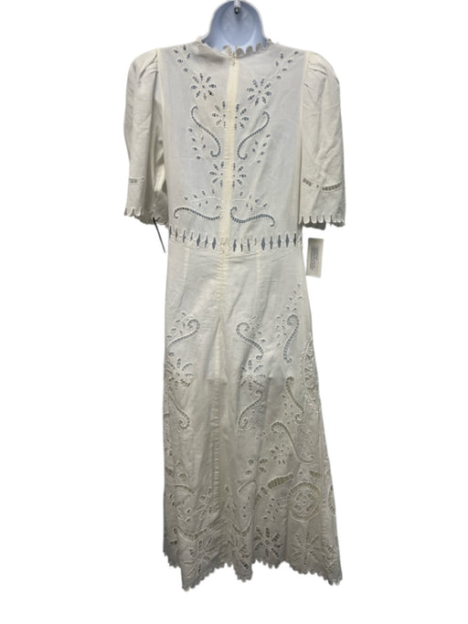 Sea New York Size 8 Cream White Cotton Blend Short Sleeve Floral Eyelet Dress Cream White / 8