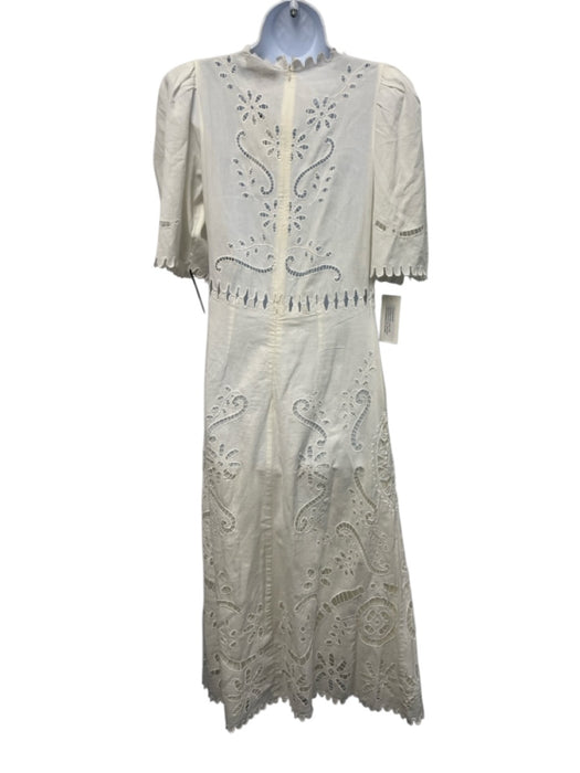 Sea New York Size 8 Cream White Cotton Blend Short Sleeve Floral Eyelet Dress Cream White / 8