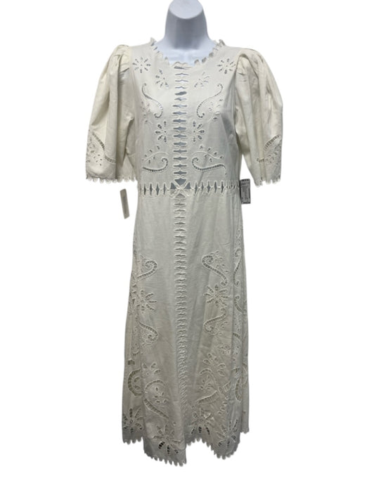 Sea New York Size 8 Cream White Cotton Blend Short Sleeve Floral Eyelet Dress Cream White / 8