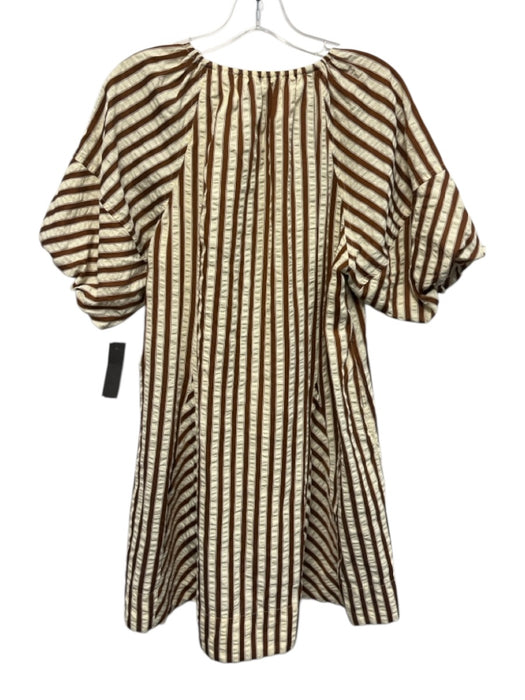Greylin Size Medium Brown & Cream Cotton Short Bubble Sleeve Mixed Stripes Dress Brown & Cream / Medium