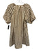 Greylin Size Medium Brown & Cream Cotton Short Bubble Sleeve Mixed Stripes Dress Brown & Cream / Medium