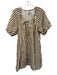 Greylin Size Medium Brown & Cream Cotton Short Bubble Sleeve Mixed Stripes Dress Brown & Cream / Medium