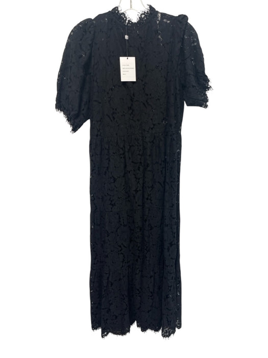 Generation Love Size Small Black Short Sleeve Floral Lace Mock Neck Maxi Dress Black / Small