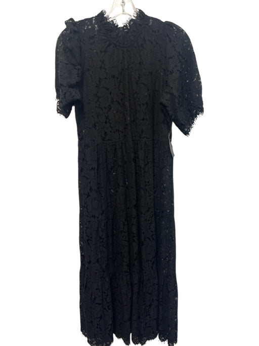 Generation Love Size Small Black Short Sleeve Floral Lace Mock Neck Maxi Dress Black / Small