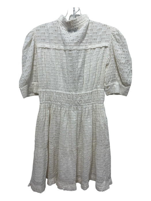 Monsoon and Beyond Size M White Cotton Crochet Lace Puff Sleeve Tie Detail Dress White / M