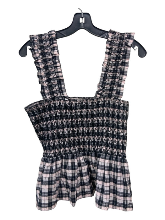 Ganni Size 40 Black & White Cotton & Polyester Plaid smocked Sleeveless Top Black & White / 40