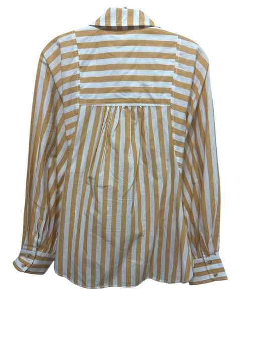 Pilcro Size M White & Orange Cotton Long Balloon Sleeve Striped Oversized Top White & Orange / M