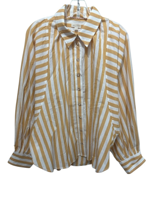 Pilcro Size M White & Orange Cotton Long Balloon Sleeve Striped Oversized Top White & Orange / M