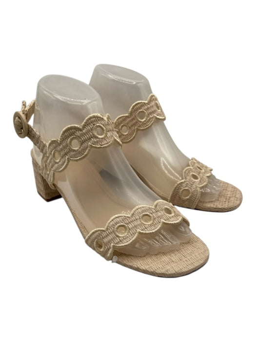 Larroude Shoe Size 8.5 Ivory White Textile Ankle Strap Scalloped Sandals Ivory White / 8.5