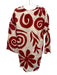 Cala de la Cruz Size Large Red & White Linen Long Sleeve Abstract Floral Dress Red & White / Large