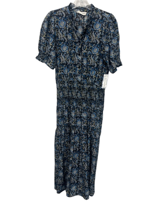 A Piece Apart Size Est Small Black, Blue, Yellow Cotton & Silk Floral Dress Black, Blue, Yellow / Est Small