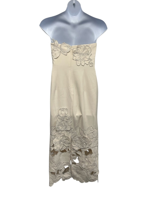 Leo Lin Size 8 Blush Beige Polyester Blend Strapless Floral Applique Maxi Dress Blush Beige / 8