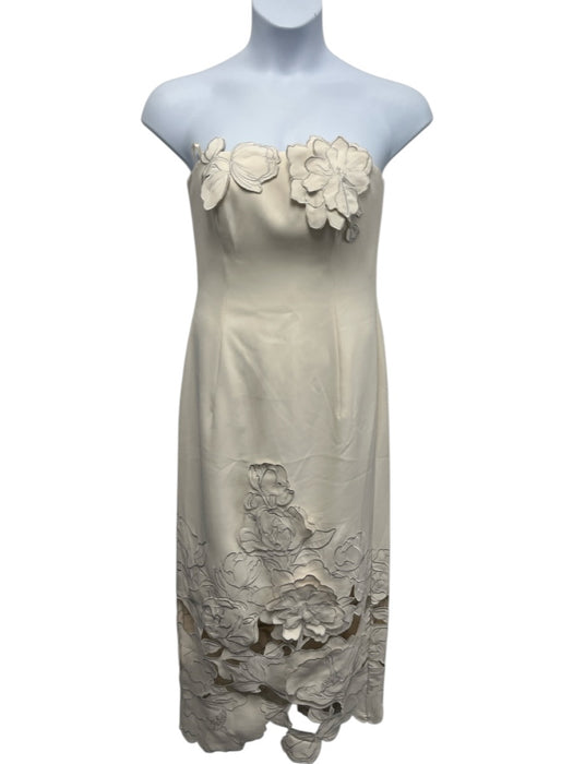 Leo Lin Size 8 Blush Beige Polyester Blend Strapless Floral Applique Maxi Dress Blush Beige / 8