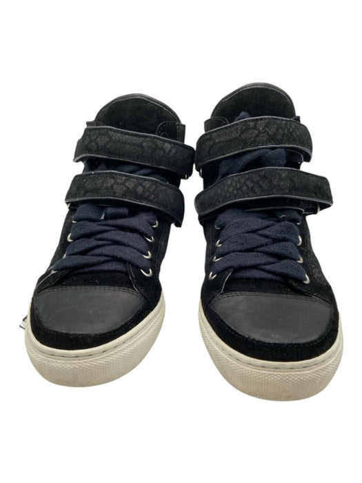 Maje Shoe Size 37 Black Suede Embossed Velcro Leather Trim Sneakers Black / 37