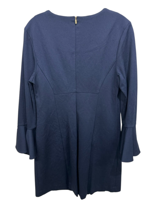 Trina Turk Size 10 Navy Rayon Back Zip Flare Sleeve Long Sleeve Dress Navy / 10