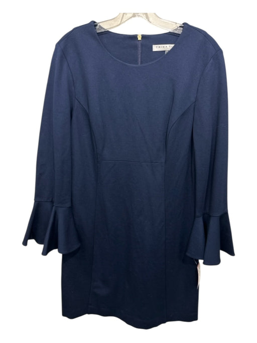 Trina Turk Size 10 Navy Rayon Back Zip Flare Sleeve Long Sleeve Dress Navy / 10