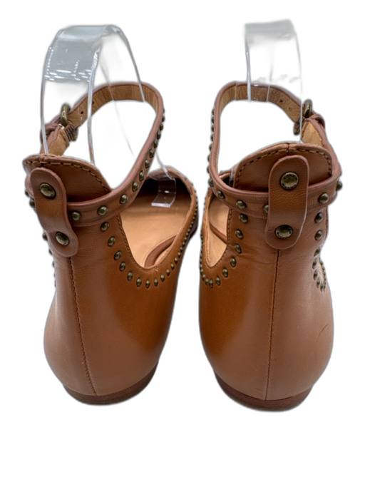 Coach Shoe Size 5.5 Cognac Brown Leather Brass Hardware Ankle Buckle Flats Cognac Brown / 5.5
