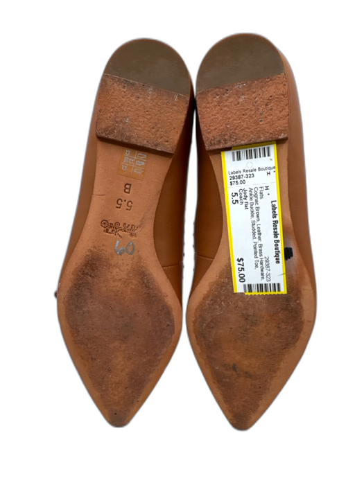 Coach Shoe Size 5.5 Cognac Brown Leather Brass Hardware Ankle Buckle Flats Cognac Brown / 5.5
