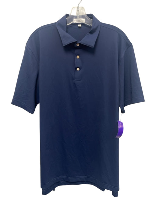 Peter Millar Size L Navy Blue Polyester Solid Polo Men's Short Sleeve Navy Blue / L