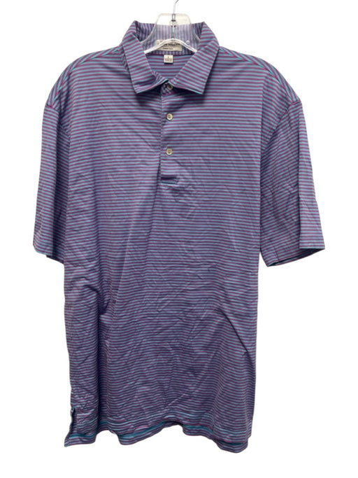 Peter Millar Size L Pink & Green Cotton Striped Polo Men's Short Sleeve Pink & Green / L