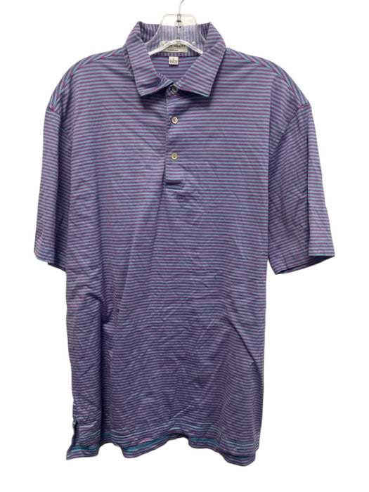 Peter Millar Size L Pink & Green Cotton Striped Polo Men's Short Sleeve Pink & Green / L