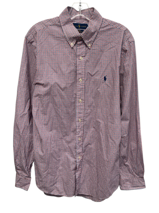 Polo Size L Red, White & Blue Cotton Plaid Button Down Men's Long Sleeve Shirt Red, White & Blue / L
