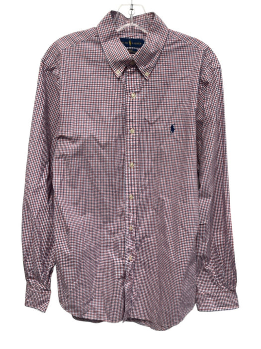 Polo Size L Red, White & Blue Cotton Plaid Button Down Men's Long Sleeve Shirt Red, White & Blue / L