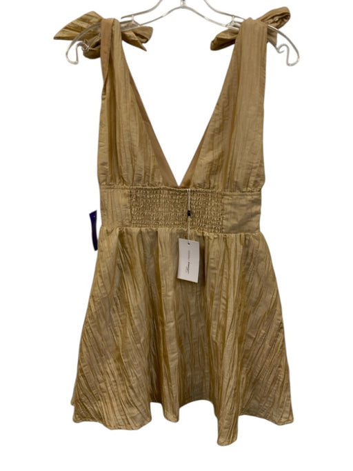 Lovers + Friends Size M Champagne Beige Polyester Tie Shoulders Belted Dress Champagne Beige / M