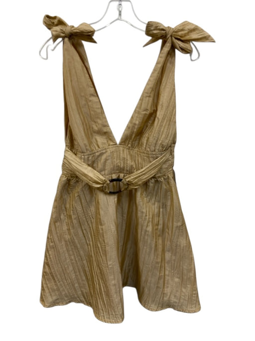 Lovers + Friends Size M Champagne Beige Polyester Tie Shoulders Belted Dress Champagne Beige / M