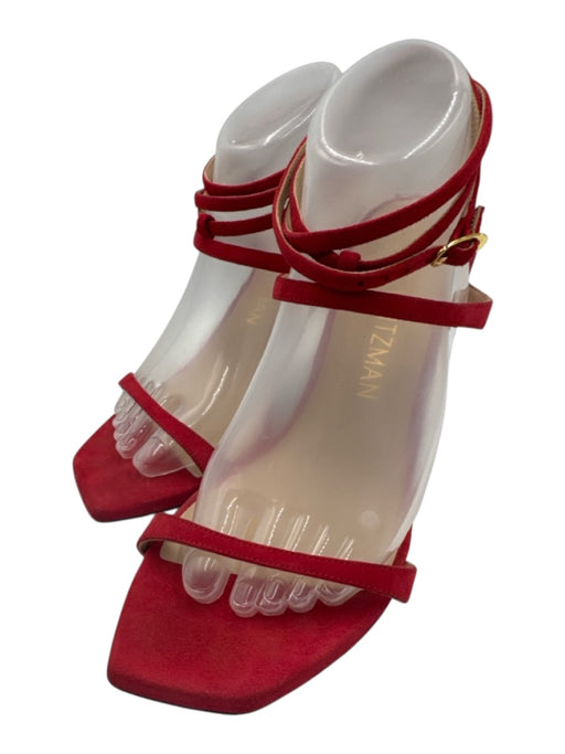 Stuart Weitzman Shoe Size 10.5 Red Leather Upper Suede Strappy Sandals Red / 10.5