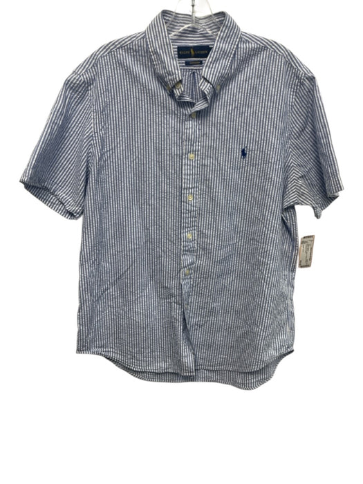 Ralph Lauren Size L Blue & White Cotton Striped Buttons Men's Short Sleeve Blue & White / L