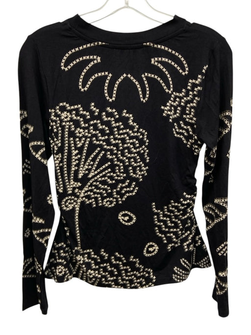 Anna Cate Size XS Black & Cream Viscose Blend Long Sleeve Abstract Print Top Black & Cream / XS
