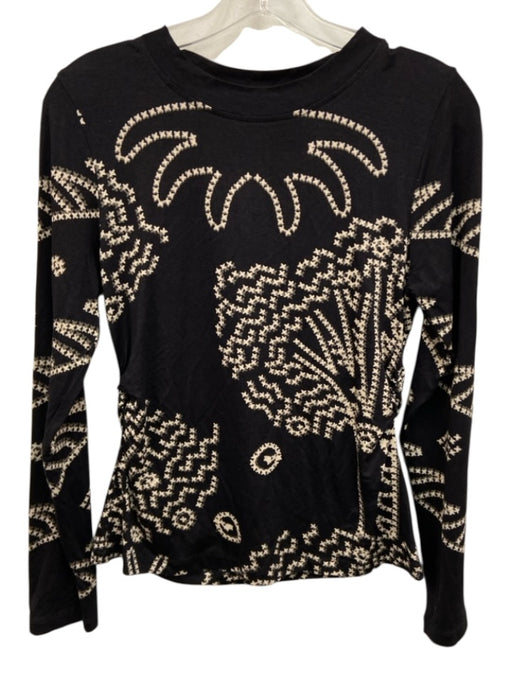 Anna Cate Size XS Black & Cream Viscose Blend Long Sleeve Abstract Print Top Black & Cream / XS