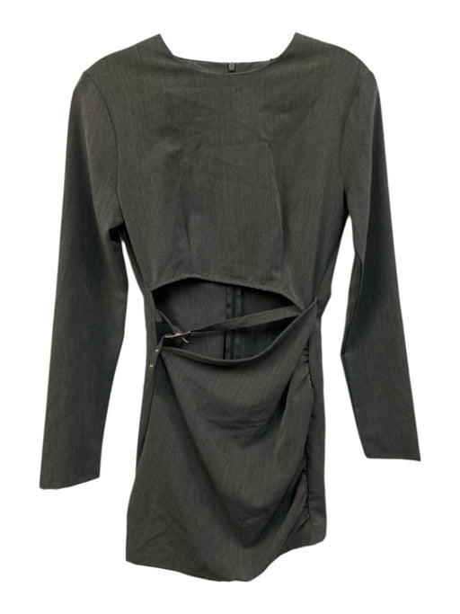 Zara Size Small Gray Polyester Blend Long Sleeve Ruched Cut Out Dress Gray / Small