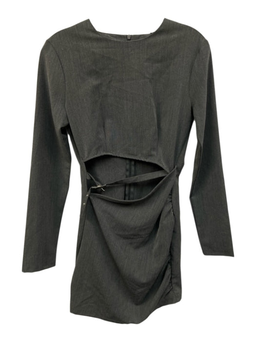 Zara Size Small Gray Polyester Blend Long Sleeve Ruched Cut Out Dress Gray / Small