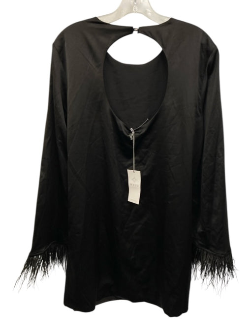 Wayf Size M Black Polyester & Spandex Long Sleeve Ostrich Feathers Mini Dress Black / M