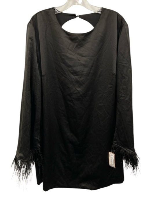 Wayf Size M Black Polyester & Spandex Long Sleeve Ostrich Feathers Mini Dress Black / M