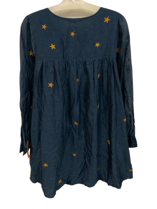 Tularosa Size S Blue & Gold Silk & Cotton Long Sleeve Stars Embroidered Dress Blue & Gold / S