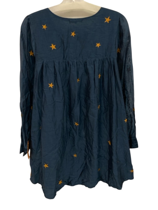Tularosa Size S Blue & Gold Silk & Cotton Long Sleeve Stars Embroidered Dress Blue & Gold / S