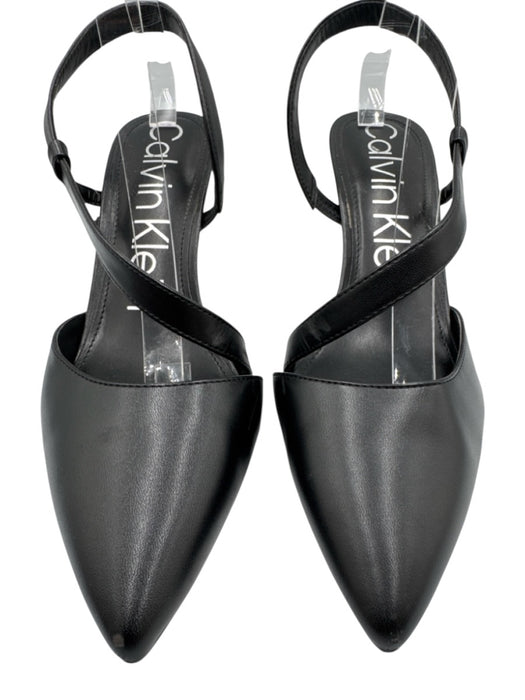Calvin Klein Shoe Size 10 Black Leather Pointed Toe Slingback Pump Shoes Black / 10