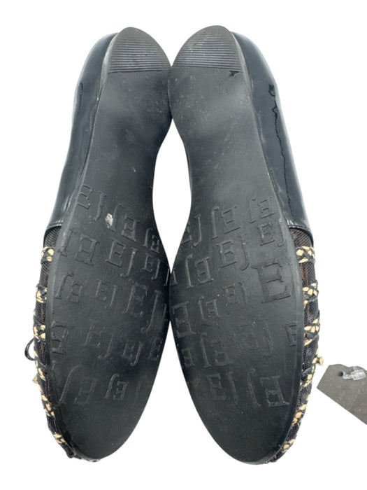 Eric Javits Shoe Size 7 Black & Beige Leather Bow detail Mesh Gold Detail Shoes Black & Beige / 7