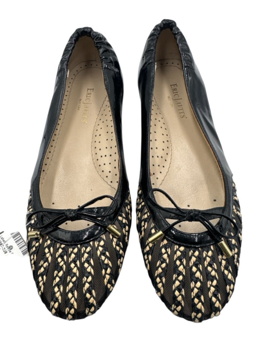 Eric Javits Shoe Size 7 Black & Beige Leather Bow detail Mesh Gold Detail Shoes Black & Beige / 7