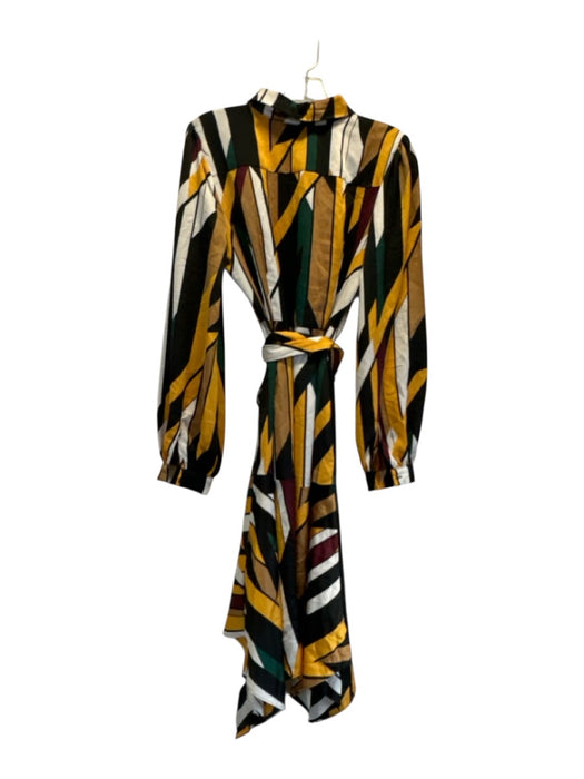 Karl Lagerfeld Size 8 Yellow & Multi Polyester Button Up Asymetric Dress Yellow & Multi / 8