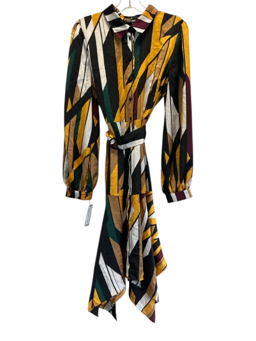 Karl Lagerfeld Size 8 Yellow & Multi Polyester Button Up Asymetric Dress Yellow & Multi / 8