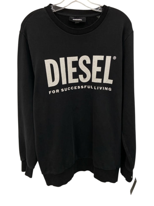 Diesel Size Est L Black Cotton Blend logo Sweatshirt Crew Long Sleeve Shirt Black / Est L