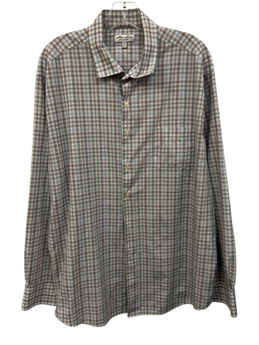 Peter Millar Size L Blue & Pink Cotton Plaid Button Up Men's Long Sleeve Shirt Blue & Pink / L